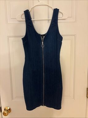 iris Dark Blue Denim Zip-Front Mini Dress